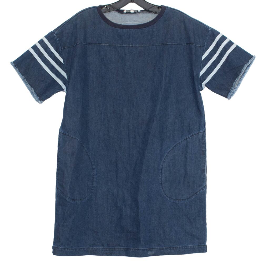 Little White Lies Womens Dress Denim Shift Pockets Short Sleeve Blue Size XS EC